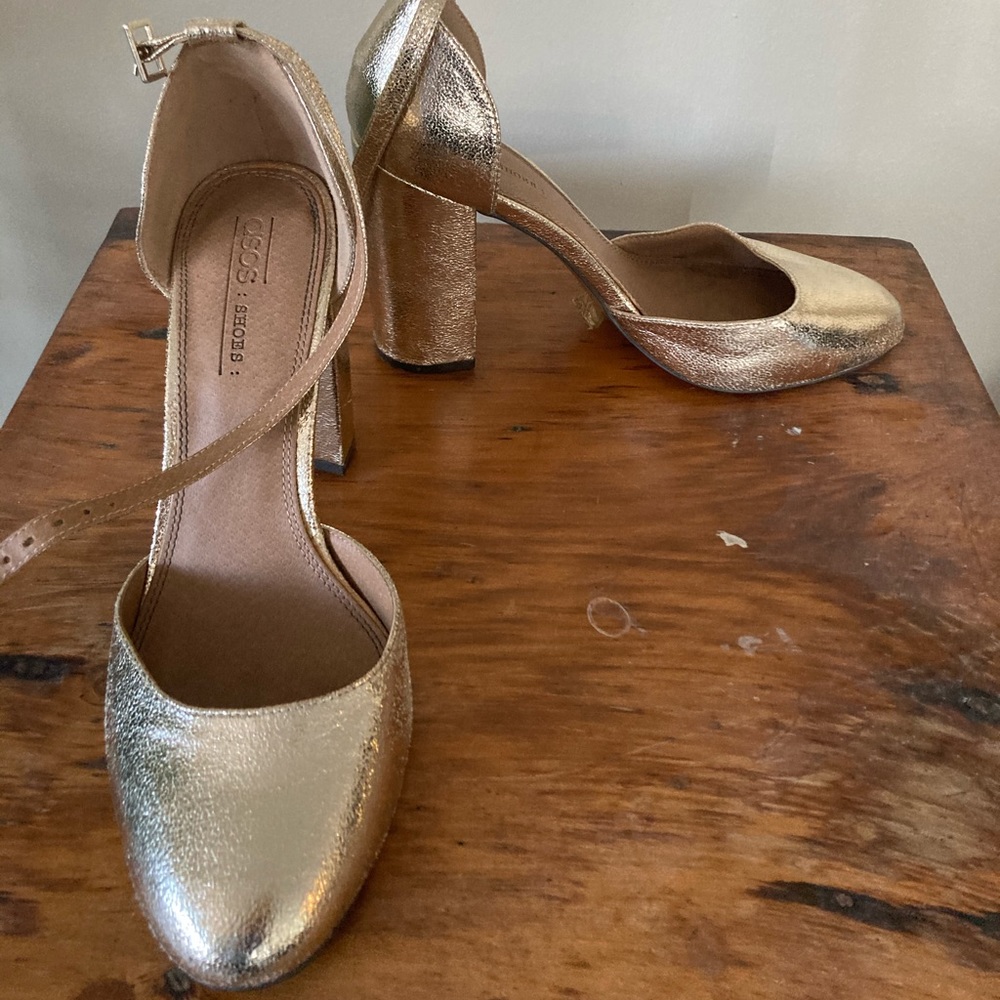 Gold Block Heels with Straps